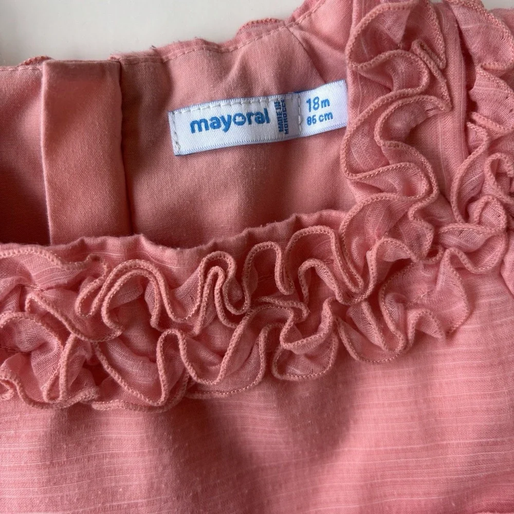 Mayoral Rose Pink Ruffled Square Neckline Dress Girls 12-18 M Easter Party‎
